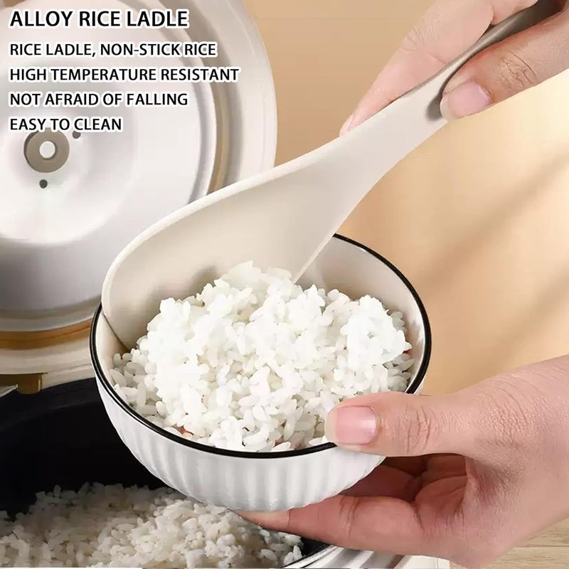 Comicfs ملعقة أرز 2 قطعة، ملعقة حساء، ملعقة أرز مقاومة للحرارة وغير لاصقة، ملعقة تقديم للأرز، ملعقة طهي الأرز، ملعقة تقديم للحبوب، حساء، بطاطس مهروسة (بيج) - Image 4